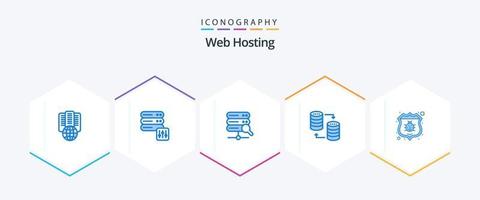 Web Hosting 25 Blue icon pack including protect. antivirus. server. share. sql vector