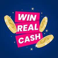Win Real Cash Prizes Money Games Banner Sign Design Vector
