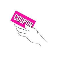 Hand holding coupon discount label tag icon sign design vector