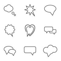 Collection of nine line icons of various speech bubbles for shops, stores, adverts, apps, ui. Minimalistic editable strokes vector