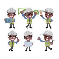 ingeniero de construcción con diferentes poses vector