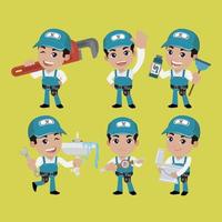 conjunto de fontanero con diferentes poses vector