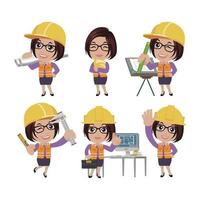 People Set - Profession - Set of builder character in different poses vector