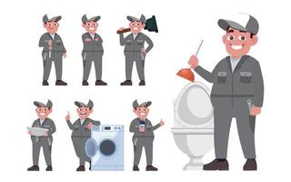 Set of plumber with different poses vector