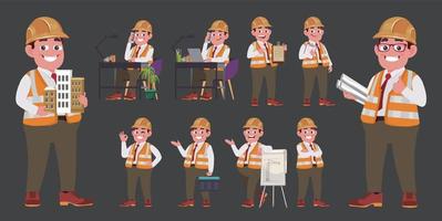 Set of engineer with different poses vector