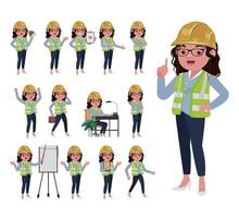 Set of engineer with different poses vector