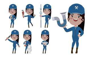 Set of plumber with different poses vector