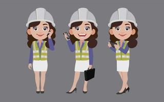 Set of engineer with different poses vector