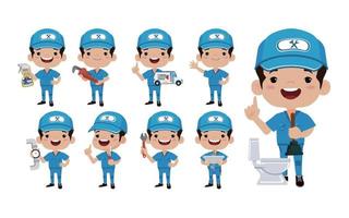 Set of plumber with different poses vector