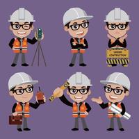 People Set - Profession - Set of builder character in different poses vector