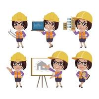 People Set - Profession - Set of builder character in different poses vector