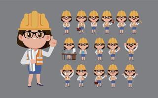 Set of engineer with different poses vector