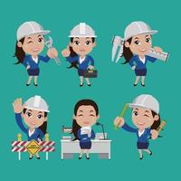 People Set - Profession - Set of builder character in different poses vector