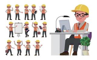 Set of engineer with different poses vector