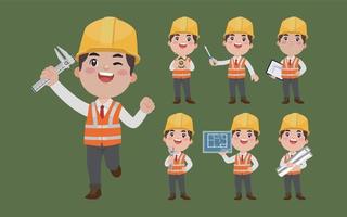 Set of engineer with different poses vector