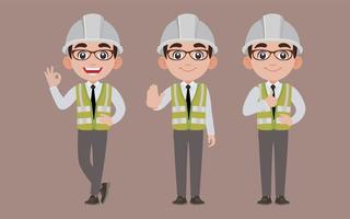 Set of engineer with different poses vector