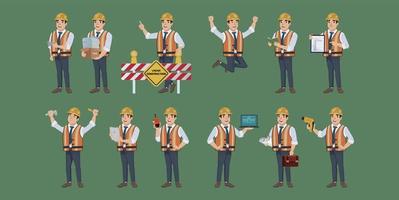 Set of engineer with different poses vector