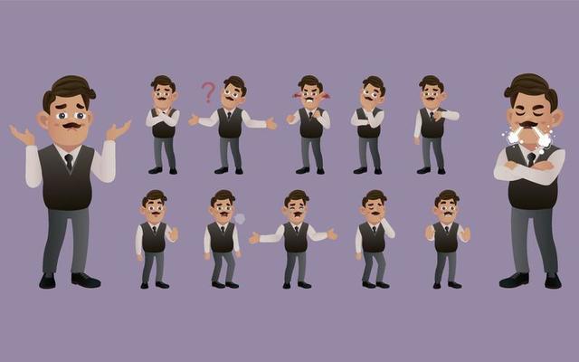 Set of business people with different emotion