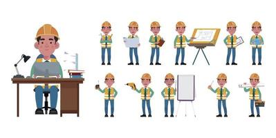 conjunto de ingeniero plano con diferentes poses vector