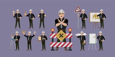 Set of engineer with different poses vector