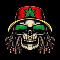 Rasta skull head vector illustration design with hat and dreadlocks