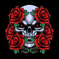 skull head with rose flower vector illustration design