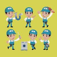 Set of plumber with different poses vector