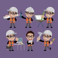 People Set - Profession - Set of builder character in different poses vector