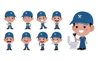 Set of plumber with different poses vector