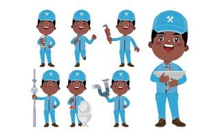 conjunto de fontanero con diferentes poses vector