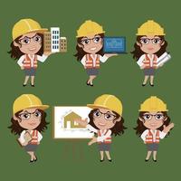 People Set - Profession - Set of builder character in different poses vector