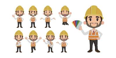 Building engineer with different poses vector