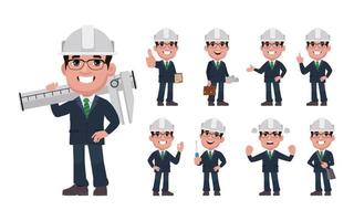 Set of engineer with different poses vector