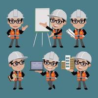 People Set - Profession - Set of builder character in different poses vector