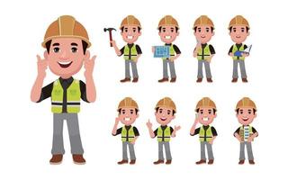 Set of engineer with different poses vector