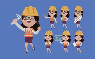 Set of engineer with different poses vector