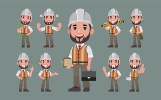 Set of engineer with different poses vector