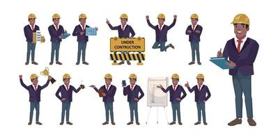 ingeniero de construcción con diferentes poses vector