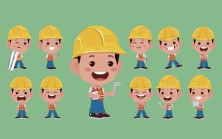 Set of engineer with different poses vector