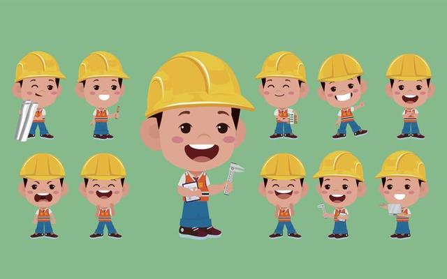 Set of engineer with different poses