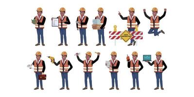 ingeniero de construcción con diferentes poses vector