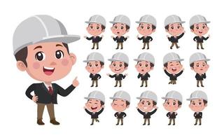 Set of engineer with different poses vector