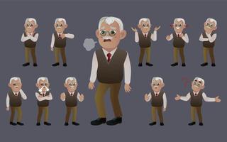 conjunto de ancianos con diferentes emociones vector