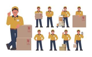 Delivery staff with different poses vector