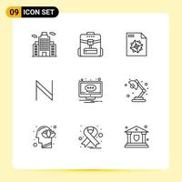 Pack of 9 creative Outlines of screen message processing comment cryptocurrency Editable Vector Design Elements