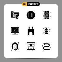 Universal Icon Symbols Group of 9 Modern Solid Glyphs of castle tower castle mobile pc device Editable Vector Design Elements