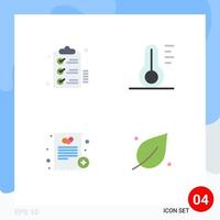 Group of 4 Modern Flat Icons Set for checklist doctor wishlist temperature medical Editable Vector Design Elements