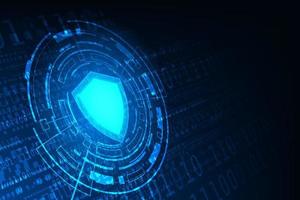 Vector Hi tech technology background. Cyber security concept. Protect data. Shield on circuit board.