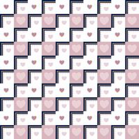 Pink heart on zigzag geometric square background vector seamless pattern, element for decorate valentine card, flannel tartan plain fabric textile printing, wallpaper and paper wrapping