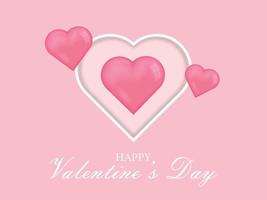 Happy Valentine's day poster. Beautiful paper cut with white heart frame on pink background vector